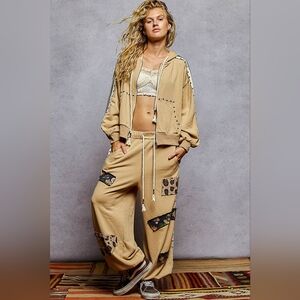 POL Tan Studs & Stripes French Terry Hoodie & Jogger Set
